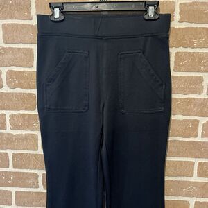 Maeve by Anthropologie Black Knit Flare Pants Pull On High Rise Small Side Slits